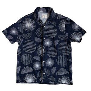 Folk Jay Short-Sleeve Button Down Shirt (Blue & White Sunburst Print) - Large
